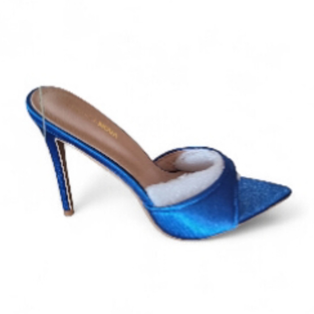 Blue Satin High Heel Mule